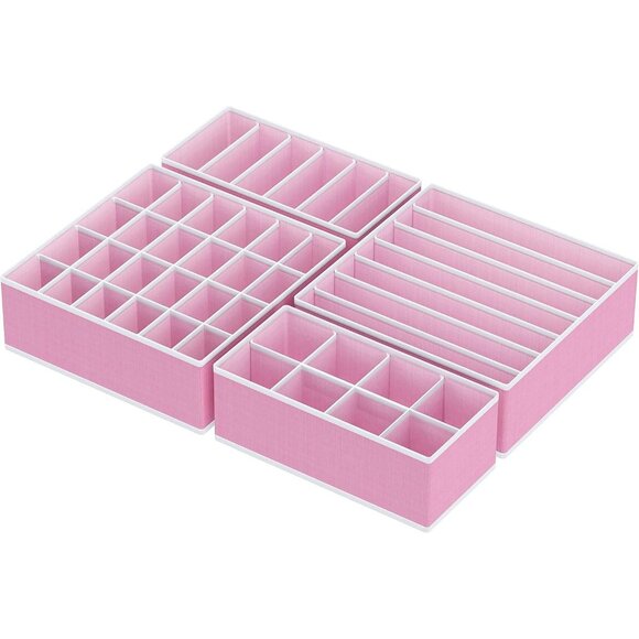 4-Pack Foldable Drawer Organizer Set for Underwear, Socks & Accessories, Pink - Picture 2 of 9